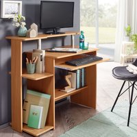 FineBuy Computertisch 94x90,5x48,5 cm Laptop Tisch Modern mit Tastaturauszug, PC-Tisch mit Drucker-Ablage platzsparend, Schreibtisch für kleine Räume mit Ablage, Laptoptisch Klein