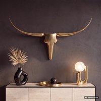 FineBuy Deko Geweih Bull M FB37859 Gold 100 cm Aluminium Design Hörner, Wanddekoration Stierkopf Horn Modern, Wandskulptur Geweih-Jagdtrophäe Metall, Longhorn Wandschmuck Groß