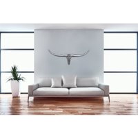 FineBuy FineBuy Deko Geweih Bull M FB37875 Silber 100 cm Aluminium Design Hörner, Wanddekoration Stierkopf Horn Modern, Wandskulptur Geweih-Jagdtrophäe Metall, Longhorn Wandschmuck Groß