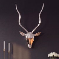 FineBuy Deko Hirschgeweih S Aluminium Wanddeko Landhausstil Silber Metall modern, Design Hirschkopf Landhaus Geweih Wand groß, Wohndeko Hirsch außen, Wandschmuck