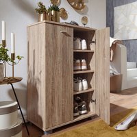 FineBuy Design Schuhschrank NIMES modern Holz 12 Paar Schuhe 4 Fächer 2 Türen, Schuhregal 60 x 90 x 35 cm platzsparend, Schuhkommode Flurschrank mit Ablage