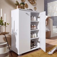 FineBuy Design Schuhschrank NIMES modern Holz 12 Paar Schuhe 4 Fächer 2 Türen, Schuhregal 60 x 90 x 35 cm platzsparend, Schuhkommode Flurschrank mit Ablage