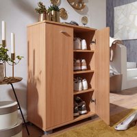FineBuy Design Schuhschrank NIMES modern Holz 12 Paar Schuhe 4 Fächer 2 Türen, Schuhregal 60 x 90 x 35 cm platzsparend, Schuhkommode Flurschrank mit Ablage