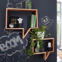 FineBuy 2er Set Wandregale Massivholz Akazie Holzregal Hängeregal Echtholz Design braun Regale zum Aufhängen