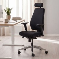 FineBuy Bürostuhl FB41700 Schreibtischstuhl Stoff Schwarz Chefsessel Modern, Drehstuhl mit Synchronmechanik, Arbeitsstuhl mit Kopfstütze 120kg, Bürosessel Höhenverstellbar Wippfunktion mit Armlehne