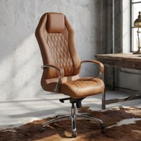 FineBuy Bürostuhl MONTEREY Echt-Leder Schreibtischstuhl XXL Polsterung Design Chefsessel hohe Rückenlehne mit Kopfstütze Drehstuhl Drehsessel höhenverstellbar Wippfunktion Hartbodenrollen