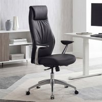 FineBuy Bürostuhl Echt-Leder Schreibtischstuhl 120KG Chefsessel mit Synchronmechanik Drehstuhl