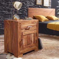 FineBuy Nachtkästchen Massivholz mit Stauraum – Nachttisch mit Schublade & Tür, handgefertigt, Schlafzimmer Nachtkommode Boxspringbett 50x40x60 cm