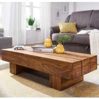 FineBuy Couchtisch rechteckig Massivholz 120 cm – Wohnzimmertisch eckig im Block Design | Moderner Holztisch handgefertigt | Design Naturmöbel