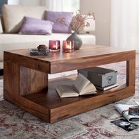 FineBuy Couchtisch Massiv-Holz 90 cm Design Wohnzimmer-Tisch dunkel-braun Landhaus-Stil Beistelltisch Farbe wählbar
