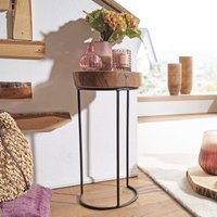 FineBuy Beistelltisch Massiv-Holz Wohnzimmer-Tisch Metallbeine Landhaus Baumstamm-Form Echt-Holz Natur Farbe wählbar