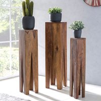 FineBuy Beistelltisch 3er Set Massivholz Satztisch Quadratisch Modern, Säulentisch Pflanzentisch 3-teilig, Blumenständer Blumentisch Wohnzimmer, Pflanzenhocker Blumenhocker Dekosäule