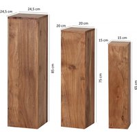 FineBuy Beistelltisch 3er Set Massivholz Satztisch Quadratisch Modern, Säulentisch Pflanzentisch 3-teilig, Blumenständer Blumentisch Wohnzimmer, Pflanzenhocker Blumenhocker Dekosäule
