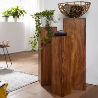 FineBuy Beistelltisch 3er Set Massivholz Satztisch Quadratisch Modern, Säulentisch Pflanzentisch 3-teilig, Blumenständer Blumentisch Wohnzimmer, Pflanzenhocker Blumenhocker Dekosäule