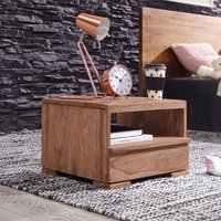 FineBuy Nachttisch Massivholz mit Schublade & Ablagefach – Flache Landhaus Nachtkommode für Schlafzimmer, Nachtkästchen mit Stauraum für Futon Betten – 40x40x30 cm