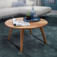 FineBuy Couchtisch Akazie Massivholz rund 75 cm · Wohnzimmertisch im skandinavischen Retro Design · Handgefertigter Holztisch mit konischen Beinen aus Vollholz