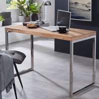 FineBuy Schreibtisch Massivholz Computertisch 120 x 60 cm Laptoptisch Landhaus Konsolentisch mit Metallbeinen Sheesham // Akazie