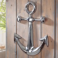 FineBuy FineBuy Anker Wanddeko Aluminium 62x40 cm – Maritime Wanddekoration in Silber – Metall Deko Anker für Wohnzimmer Flur Badezimmer – Nautischer Wandanker im maritimen Stil – Modernes Wandobjekt