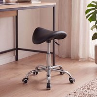 FineBuy MENTON - Sattel-Hocker, Arbeitshocker mit Kunstleder-Bezug, Sitzhocker ist höhenverstellbar, Design Drehhocker mit Rollen, Kosmetikhocker & Praxishocker mit Sattelsitz, Friseurhocker