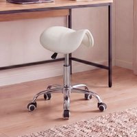 FineBuy MENTON - Sattel-Hocker, Arbeitshocker mit Kunstleder-Bezug, Sitzhocker ist höhenverstellbar, Design Drehhocker mit Rollen, Kosmetikhocker & Praxishocker mit Sattelsitz, Friseurhocker