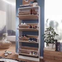 FineBuy FineBuy Schuhkipper mit 4 Fächern für 24 Paar Schuhe, Moderner Schuhschrank in Sonoma Weiß, Schuhkommode 60 x 24 x 150 cm