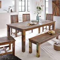 FineBuy Esszimmertisch KALKUTTA 120 x 70 x 76 cm, Massivholz Esstisch für 4-6 Personen, Küchentisch Bootsholz Shabby Chic, Tisch Esszimmer rechteckig