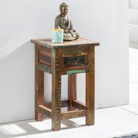 FineBuy Beistelltisch KALKUTTA 30 x 30 x 50 cm, Massivholz Nachtkonsole mit Schublade, Nachttisch Schlafzimmer aus Massiv Holz, Nachtkonsole - Anstelltisch Shabby-Chic