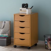 FineBuy Kinder Rollcontainer 33 x 64 x 38 cm Holz 5 Schubladen, Moderner Schubladencontainer mit Rollen, Standcontainer Bürocontainer, Rollwagen Kinderzimmer, Container Aufbewahrungsschrank