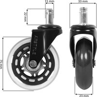 FineBuy 5er-Set Universal Bürostuhlrollen Ø 75mm - Stift 11mm Gummi Rollen Leise, Hartboden Rollen, Parkett, Laminat, Fliesen, Premium Hartbodenrollen, Schwerlastrollen für Bürostuhl