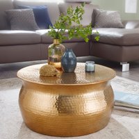 FineBuy Couchtisch rund 60 cm Metall - Design Aluminium Wohnzimmertisch handgefertigt - Orientalischer Alu Beistelltisch Wohnzimmer Tisch Hammerschlag