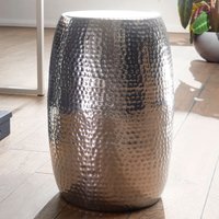 FineBuy Design Beistelltisch rund 30 cm Metall - Orientalischer Wohnzimmertisch Hammerschlag Aluminium - Kleiner Couchtisch - Moderner Dekotisch Alu