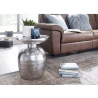 FineBuy Beistelltisch rund 37 cm Metall - Orientalischer Design Wohnzimmertisch Aluminium - Hammerschlag Alu kleiner Couchtisch - Dekotisch