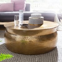 FineBuy Design Couchtisch rund 75 cm aus Metall - Handgefertigter Aluminium Wohnzimmertisch Hammerschlag - Orientalischer flacher Alu Sofatisch
