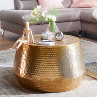 FineBuy Design Couchtisch rund 60 cm aus Metall - Handgefertigter Aluminium Wohnzimmertisch Hammerschlag - Orientalischer Alu Beistelltisch