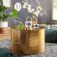FineBuy Design Couchtisch rund 60 cm aus Metall - Handgefertigter Aluminium Wohnzimmertisch mit Hammerschlag - Orientalischer runder Alu Sofatisch