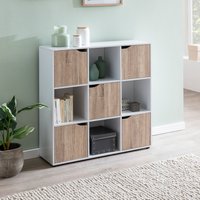 FineBuy FineBuy Standregal MASSA 89 x 91 x 29 cm Bücherregal mit 9 Fächern Sonoma, Sideboard mit 5 Türen, Modernes Würfelregal Raumteiler, Flurschrank offen, Cuberegal Kommode Wohnregal