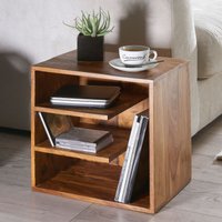 FineBuy Beistelltisch 43x43x30 cm Sheesham Massivholz Design Nachttisch, Kleiner Wohnzimmertisch mit Ablagen, Designer Holztisch massiv, Nachtkonsole Nachtkommode Holz, Anstelltisch modern