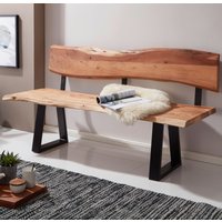FineBuy Esszimmerbank TREE 180x85,5x60 cm Akazie Massivholz Bank mit Baumkante, Sitzbank Holzbank mit Lehne, Küchenbank Essbank Holz Landhausstil, Baumstamm Küchensitzbank 4 Sitzer Massiv