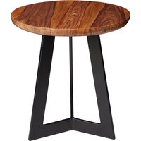 FineBuy FineBuy Beistelltisch SV51462 Sheesham Holz Metall Couchtisch, Industrial Style Echtholz Hocker Wohnzimmer, Holztisch Sofatisch Metallbeine, Anstelltisch Dekotisch