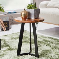 FineBuy Beistelltisch SV51462 Sheesham Holz Metall Couchtisch, Industrial Style Echtholz Hocker Wohnzimmer, Holztisch Sofatisch Metallbeine, Anstelltisch Dekotisch