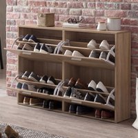 FineBuy Schuhkipper 120 x 81 x 24 cm mit 4 Klappen für bis zu 24 Paar Schuhe, Flur Schuhschrank, Schuhkommode, Schuhregal