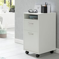 FineBuy Rollcontainer 33x63x38 cm Schreibtisch-Unterschrank Holz, Roll-Kommode Modern, Bürocontainer Schubladenschrank mit Tür, Kleiner Schreibtischschrank mit Rollen