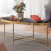 FineBuy Design Couchtisch Glas Schwarz - Oval 110 x 56 cm mit Gold Metallgestell, Großer Wohnzimmertisch, Lounge Tisch Glastisch