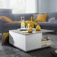 FineBuy Design Couchtisch 70x70 cm, Wohnzimmertisch mit 2 Schubladen, Sofatisch mit Rollen, Tisch mit 2 Fächern