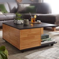 FineBuy Design Couchtisch 70x70 cm, Wohnzimmertisch mit 2 Schubladen, Sofatisch mit Rollen, Tisch mit 2 Fächern