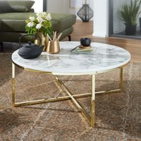 FineBuy Design Couchtisch Ø 80 cm Marmoroptik, Wohnzimmertisch mit Metall-Gestell, Sofatisch Rund Tisch Wohnzimmer, Beistelltisch