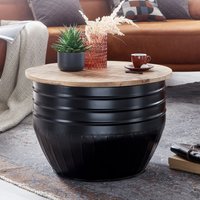 FineBuy Couchtisch Mango Massivholz Metall 60x41x60 cm Industrial Style Rund, Design Wohnzimmertisch mit Stauraum, Moderner Loungetisch Sofatisch Schwarz