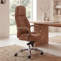 FineBuy Designer Bürostuhl Bezug Echtleder Schreibtischstuhl bis 120 kg, XXL Design Chefsessel höhenverstellbar, Drehstuhl ergonomisch mit Armlehnen & hoher Rückenlehne, Wippfunktion