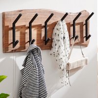 FineBuy Wandgarderobe Akazie Massivholz 100 cm Baumkante - Garderobenpaneel massiv Holz Wand Garderobenleiste Hakenleiste - 6 Kleiderhaken Industrial