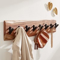 FineBuy Wandgarderobe Akazie Massivholz Baumkante - Garderobenpaneel massiv Holz - Wand Garderobenleiste Hakenleiste - Kleiderhaken